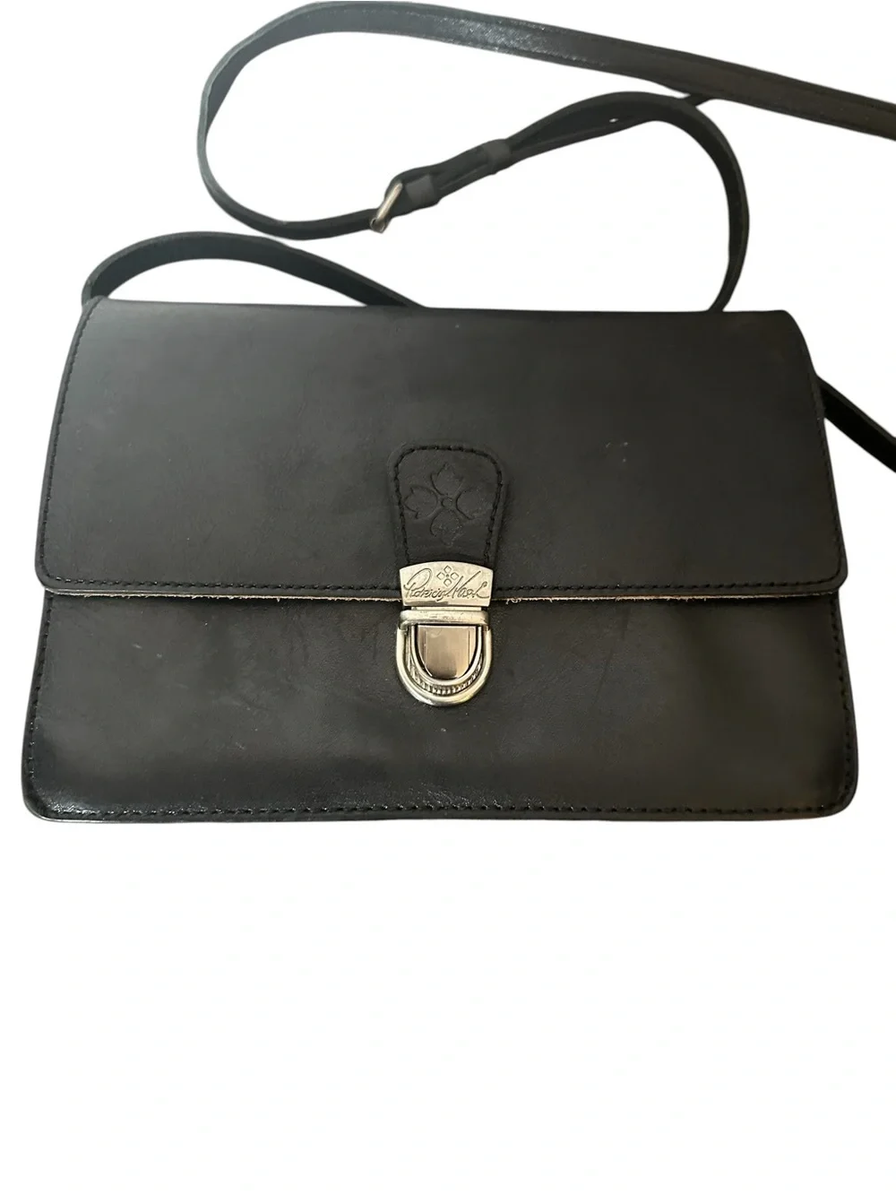 Patricia Nash Lanza Black Leather Crossbody Organizer Bag Silver Hardware